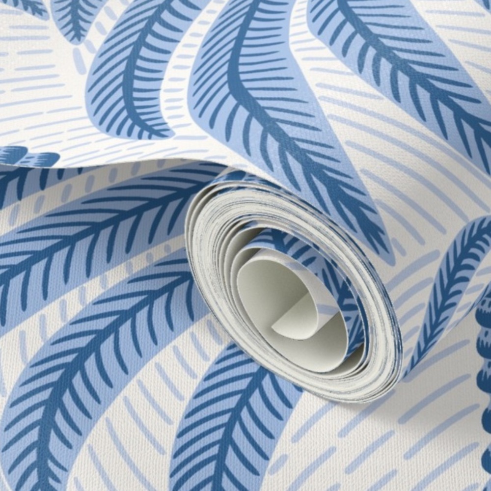 NWT SPOONFLOWER Pre Pasted Wallpaper 3 Rolls Palm Spring Trees Beach Coastal